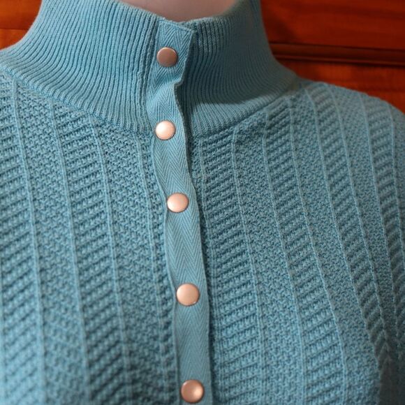 Liz Claiborne Villager XL 100% Cotton Teal Blue Henley Turtleneck Sweater - Picture 5 of 13